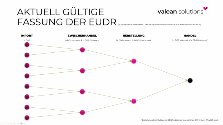 Darstellung über das Prinzip der DDS Verdichtung in einer vereinfachten Lieferkette für die EUDR